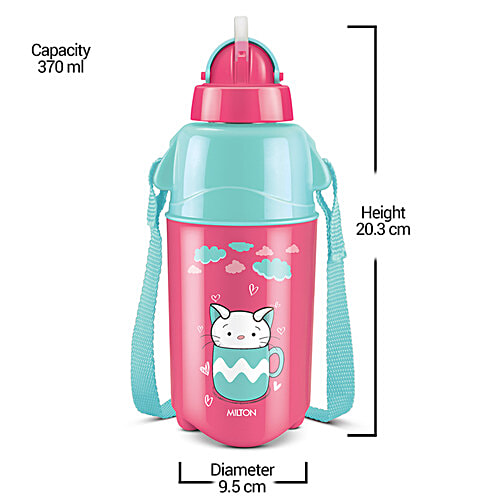 Milton Bottle - Kool Trendy 500 Plastic Insulated Water Bottle With Straw For Kids, Cherry Pink, 370 ml  Water Bottle, Bottle. With Straw