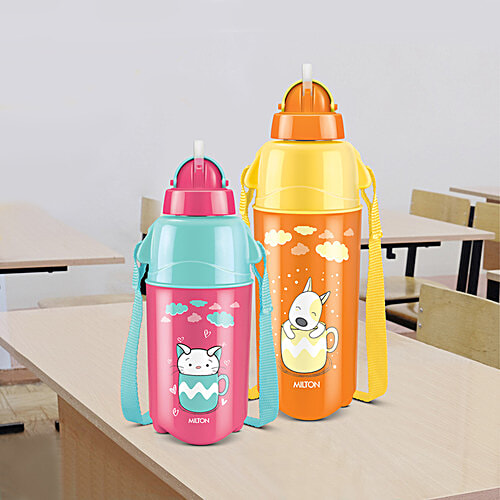 Milton Bottle - Kool Trendy 500 Plastic Insulated Water Bottle With Straw For Kids, Cherry Pink, 370 ml  Water Bottle, Bottle. With Straw