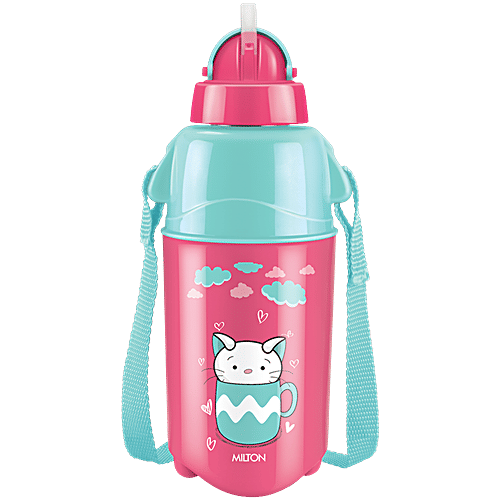 Milton Bottle - Kool Trendy 500 Plastic Insulated Water Bottle With Straw For Kids, Cherry Pink, 370 ml  Water Bottle, Bottle. With Straw