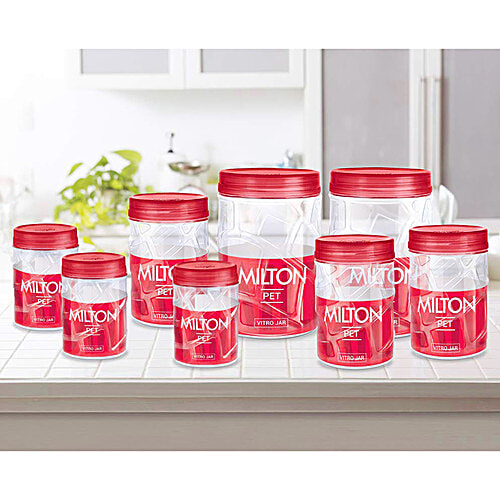 Milton Vitro Plastic Pet Storage Jar & Container - Red Wine, 18 pcs (6 pcs x 230 ml each, 6 pcs x 600 ml each, 6 pcs x 1.18 L each)