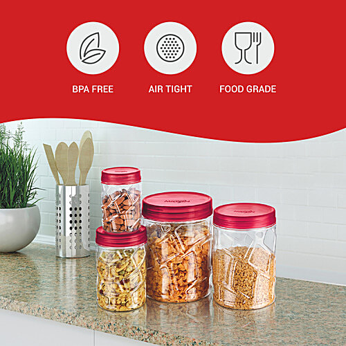 Milton Vitro Plastic Pet Storage Jar & Container - Red Wine, 18 pcs (6 pcs x 230 ml each, 6 pcs x 600 ml each, 6 pcs x 1.18 L each)