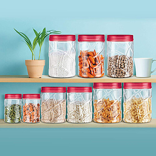 Milton Vitro Plastic Pet Storage Jar & Container - Red Wine, 18 pcs (6 pcs x 230 ml each, 6 pcs x 600 ml each, 6 pcs x 1.18 L each)