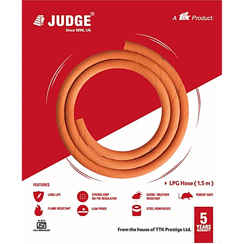 Judge by Prestige LPG Hose With Steel Reinforced Wire 1.5 m, 1 pc Leak Proof, Steel Reinforced, Rodent Safe, Long Life, Strong Grip, Flame Resistant