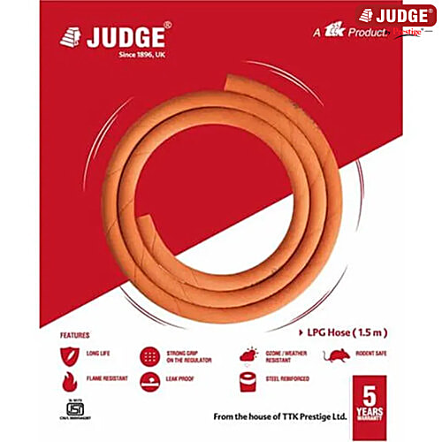 Judge by Prestige LPG Hose With Steel Reinforced Wire 1.5 m, 1 pc Leak Proof, Steel Reinforced, Rodent Safe, Long Life, Strong Grip, Flame Resistant