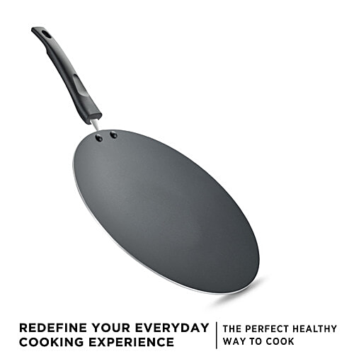 Judge by Prestige Everyday Aluminium Non-Stick Cookware Concave Tawa 25 cm - Black, 1 pc (Free Spatula & Scrub) PFOA Free, Bakelite handle, Low Oil Cooking