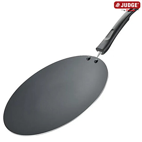 Judge by Prestige Everyday Aluminium Non-Stick Cookware Concave Tawa 25 cm - Black, 1 pc (Free Spatula & Scrub) PFOA Free, Bakelite handle, Low Oil Cooking