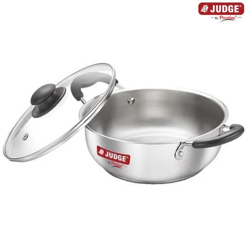 Judge by Prestige Classic Stainless Steel Kadai 24 Cm With Glass Lid, 3 L  Heat Resistant Handles, Sandwich Base, Cook & Serve, Glass Lid, Stainless Steel