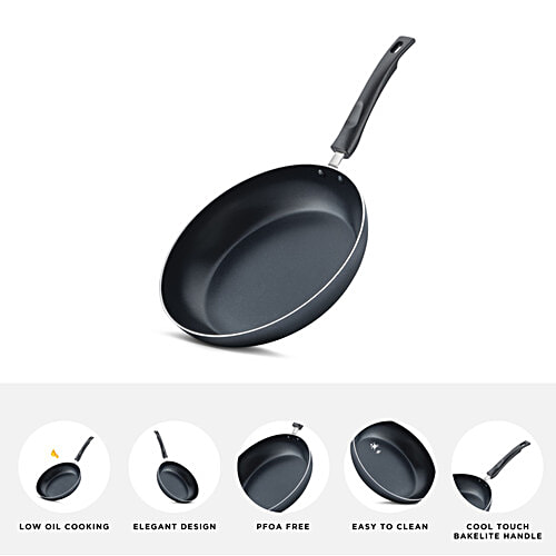 Judge by Prestige Everyday Aluminium Non-Stick Cookware Fry Pan 24 cm - Black, 1.6 l (Free Spatula & Scrub) Low Oil Cooking, Elegant Design, Easy To Clean, Bakelite Handle