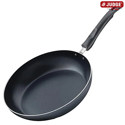 Judge by Prestige Everyday Aluminium Non-Stick Cookware Fry Pan 24 cm - Black, 1.6 l (Free Spatula & Scrub) Low Oil Cooking, Elegant Design, Easy To Clean, Bakelite Handle