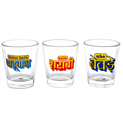 Ek Do Dhai Killer Shot Tray With Glass, 60 ml (Set of 6)
