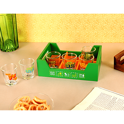 Ek Do Dhai Killer Shot Tray With Glass, 60 ml (Set of 6)