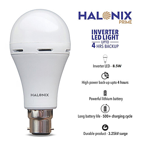 Halonix Prime 8.5 W Inverter LED Bulb - Cool Daylight, 1 pc B22 With Up To 4 Hours Backup