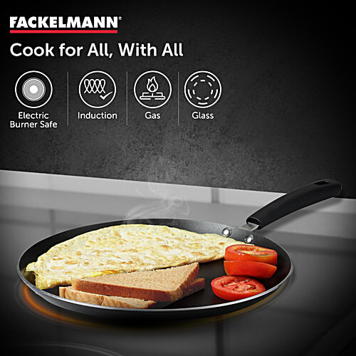 Fackelmann Quartz Nonstick Flat Tawa 25 Cm - Greblon German Technology, Non-Toxic PFOA & BPA-Free, 1.7 L  Non-Toxic PFOA & BPA-Free, Induction Base - All Stoves, Anti-scratch, Cool Handle, Even Heating, Roti Parantha Tava, Dosa Pan, Omelette Pan