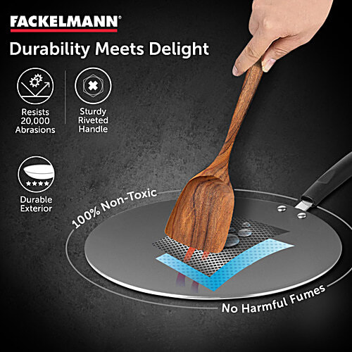 Fackelmann Quartz Nonstick Concave Tawa 25 Cm - Greblon German Technology, Non-Toxic PFOA & BPA-Free, 1 pc  Non-Toxic PFOA & BPA-Free, Induction Base, All Stoves, Anti-scratch, Cool Handle, Even Heating, Roti/Chapati, Paratha