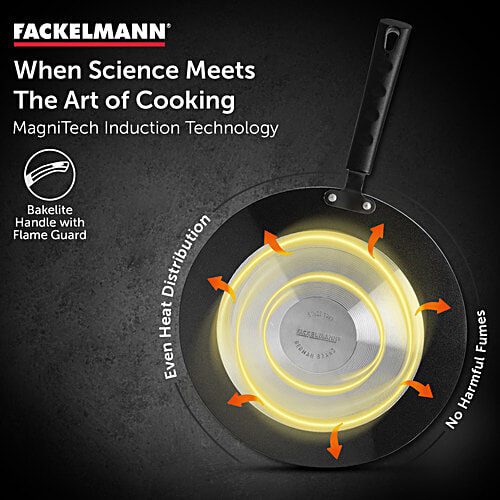 Fackelmann Quartz Nonstick Concave Tawa 25 Cm - Greblon German Technology, Non-Toxic PFOA & BPA-Free, 1 pc  Non-Toxic PFOA & BPA-Free, Induction Base, All Stoves, Anti-scratch, Cool Handle, Even Heating, Roti/Chapati, Paratha