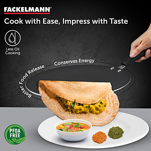 Fackelmann Quartz Nonstick Concave Tawa 25 Cm - Greblon German Technology, Non-Toxic PFOA & BPA-Free, 1 pc  Non-Toxic PFOA & BPA-Free, Induction Base, All Stoves, Anti-scratch, Cool Handle, Even Heating, Roti/Chapati, Paratha