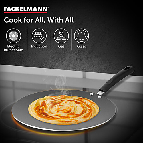 Fackelmann Quartz Nonstick Concave Tawa 25 Cm - Greblon German Technology, Non-Toxic PFOA & BPA-Free, 1 pc  Non-Toxic PFOA & BPA-Free, Induction Base, All Stoves, Anti-scratch, Cool Handle, Even Heating, Roti/Chapati, Paratha