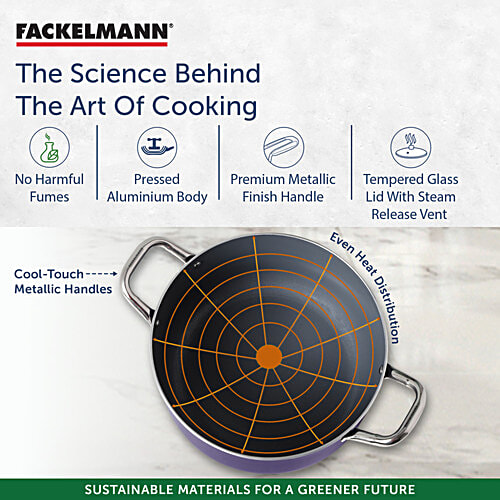 Fackelmann Ceramic Nonstick Biryani Pot, Handi Casserole With Glass Lid 24 cm - German Technology, Non-Toxic, 3 L PFOA, BPA & Nickel-Free, Induction Base - All Stoves, Even Heating, Lasagna, Chicken & Rice, Macaroni and Cheese