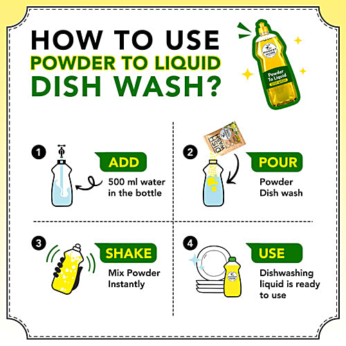 The Honest Home Company Powder To Liquid Dishwash - Makes Up To 2.5 Litres, 150 g (5 pcs x 30 g each) Mix Powder With Water To Create Liquid Dishwash