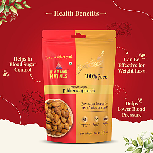 Himalayan Natives California Almonds/Badam - Pure, Cholesterol Free, 500 g  Source Of Protein, Rich In Fibre