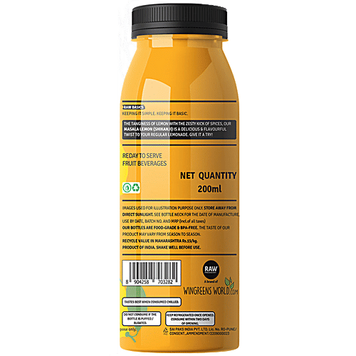 Raw Pressery Masala Lemon/Shikanji Juice, 200 ml PET Bottle Fruit Beverage