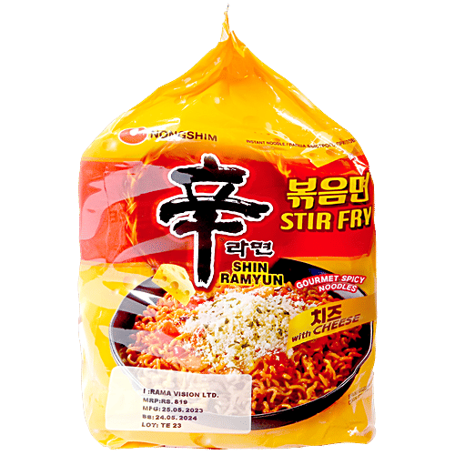NONGSHIM Shin Ramyun Stir Fry Spicy Noodles - Cheese, 680 g (Pack of 5)
