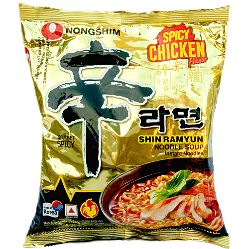 NONGSHIM Shin Ramyun Instant Noodle Soup - Spicy Chicken Flavour, 120 g Pouch Spicy Chicken Flavour
 Delicious Asian Taste