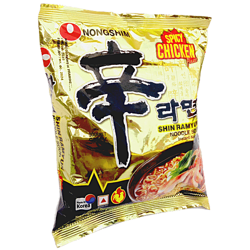 NONGSHIM Shin Ramyun Instant Noodle Soup - Spicy Chicken Flavour, 120 g Pouch Spicy Chicken Flavour
 Delicious Asian Taste