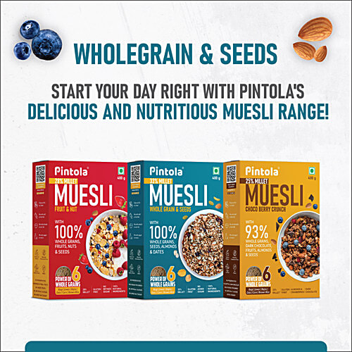 Pintola Whole Grain & Seeds Muesli - With 33% Millet, 20% Nuts & Seeds & 6% Dates, 800 g Natural
Whole Grains
Nuts & Seeds