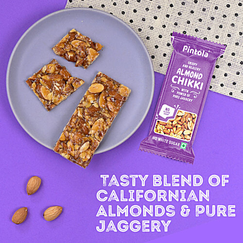 Pintola Almond Chikki, 325 g (13 pcs x 25 g each) Natural, Nutritious Chikki, No Glucose Syrup, No Preservatives