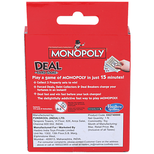 Hasbro Gaming Monopoly Deal Card Game English New, Toys For Families & Kids, Boys & Girls Ages 8 & Up, Fast Gameplay With Cards, Card Games, Games & Puzzles, Games, 1 pc  Toys for Families and Kids,  Fast Gameplay With Cards, Card Games, Games & Puzzles