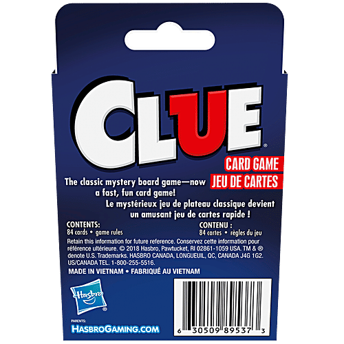 Hasbro Gaming Clue Card Game For Kids Ages 8 & Up, 3-4 Players Strategy Game, Multicolour, 1 pc  Fast-paced card game
 Twist on the classic game of 'whodunit'