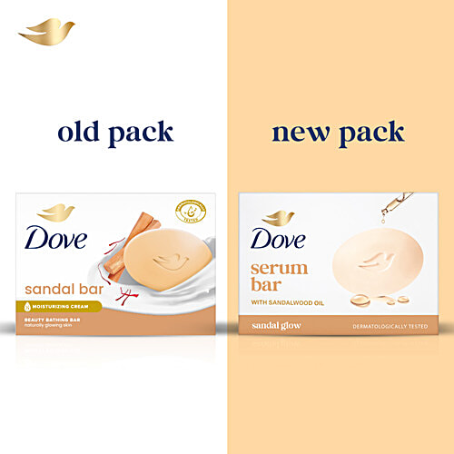 Dove Sandal Glow Serum Bar, 125 g  With Sandalwood Oil, Dermatologically Tested, Moisturising Cream