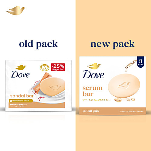 Dove Sandalwood Bar for Glowing Skin with Natural Origin Sandalwood & Saffron Extracts PO3, 125 g (Pack of 3) Dermatologically Tested, Moisturising Cream