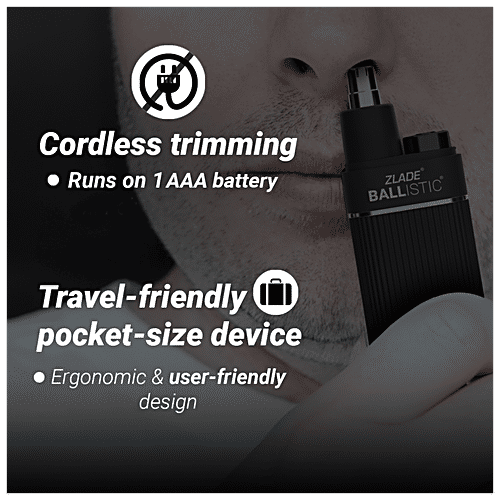 Zlade Ballistic Nose & Ear Hair Trimmer, 1 pc AA Battery-Operated, Waterproof Trimmer