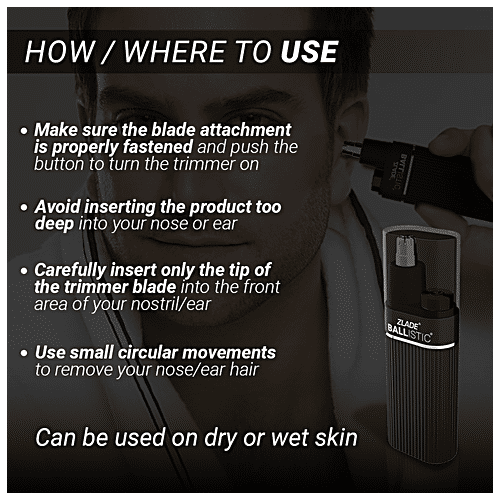 Zlade Ballistic Nose & Ear Hair Trimmer, 1 pc AA Battery-Operated, Waterproof Trimmer