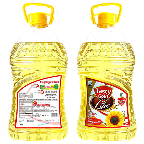 Tasty Gold Rich Physically Refined Rice Bran Oil, 5 l Contains Natural Antioxidants, Enriched With Vitamin A & D, With Natural Oryzanol
