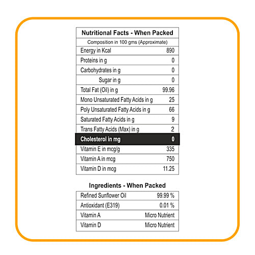 Tasty Gold Rich Physically Refined Rice Bran Oil, 5 l Contains Natural Antioxidants, Enriched With Vitamin A & D, With Natural Oryzanol