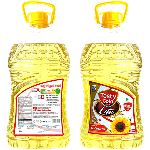 Tasty Gold Rich Physically Refined Rice Bran Oil, 5 l Contains Natural Antioxidants, Enriched With Vitamin A & D, With Natural Oryzanol