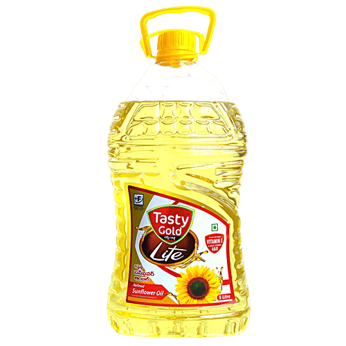 Tasty Gold Rich Physically Refined Rice Bran Oil, 5 l Contains Natural Antioxidants, Enriched With Vitamin A & D, With Natural Oryzanol