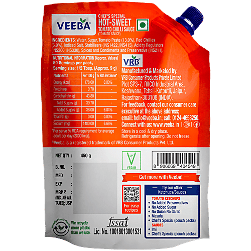 Veeba Chef's Special Hot-Sweet Tomato Chilli Sauce, 450 g  