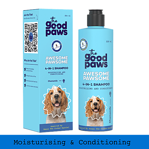 The Good Paws Awesome Pawsome 4 In 1 Dog Shampoo - Chamomile, Moisturizing & Conditioning, 250 ml Moisturizing & Conditioning, Cleanse & Deodorize, All Natural Olive & Wheatgerm Oil