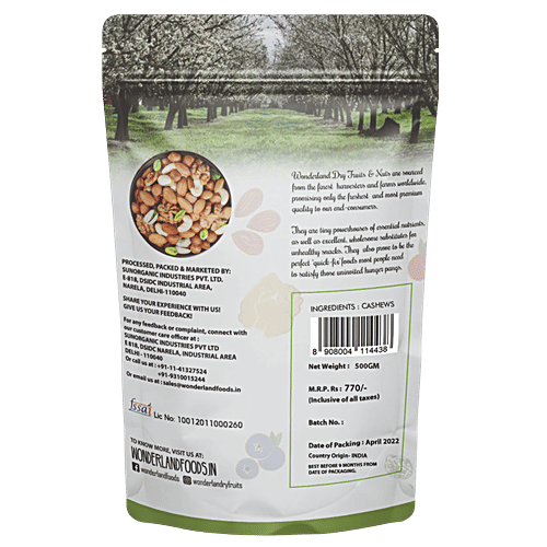 Wonderland Foods Raw Cashew, 500 g