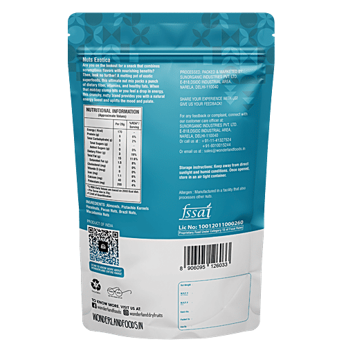 Wonderland Foods Nuts Exotica Mix - Almonds, Pistachio, Pecan, Hazel, Macadamia, & Brazil Nuts, 200 g Rich In Protein, Vegan Friendly, Gluten Free, Boosts Immunity