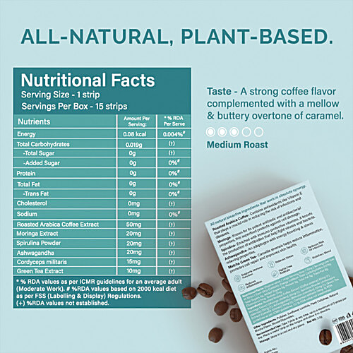 Wellbeing Nutrition Melts Superfood Latte Coffee Oral Thin Strips - Caramel, Medium Roast, 15 pcs  