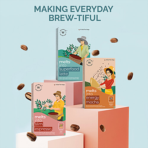 Wellbeing Nutrition Melts Superfood Latte Coffee Oral Thin Strips - Caramel, Medium Roast, 15 pcs  