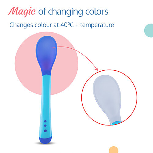 LuvLap Tiny Love Heat Sensitive Silicone Spoon - Blue, 2 pcs  Magic of changing colours, Non Toxic