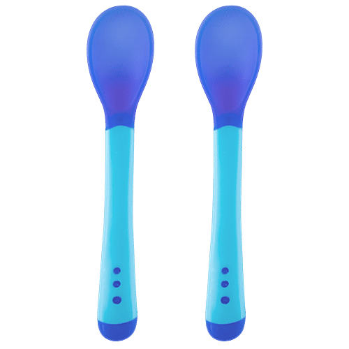 LuvLap Tiny Love Heat Sensitive Silicone Spoon - Blue, 2 pcs  Magic of changing colours, Non Toxic