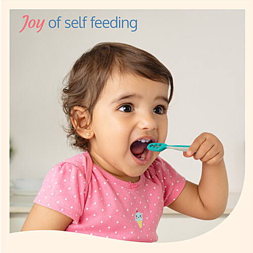 LuvLap Yum Yum Weaning Pre-Spoon - Green, 2 pcs  Baby Utensil, Soft Texture, Contoured Handle, Dimpled Head,