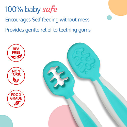 LuvLap Yum Yum Weaning Pre-Spoon - Green, 2 pcs  Baby Utensil, Soft Texture, Contoured Handle, Dimpled Head,